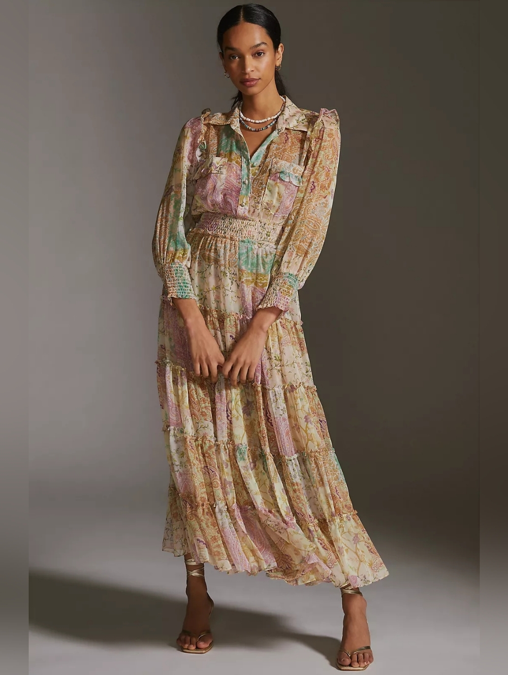 MISA V-Neck Buttonfront Maxi Dress